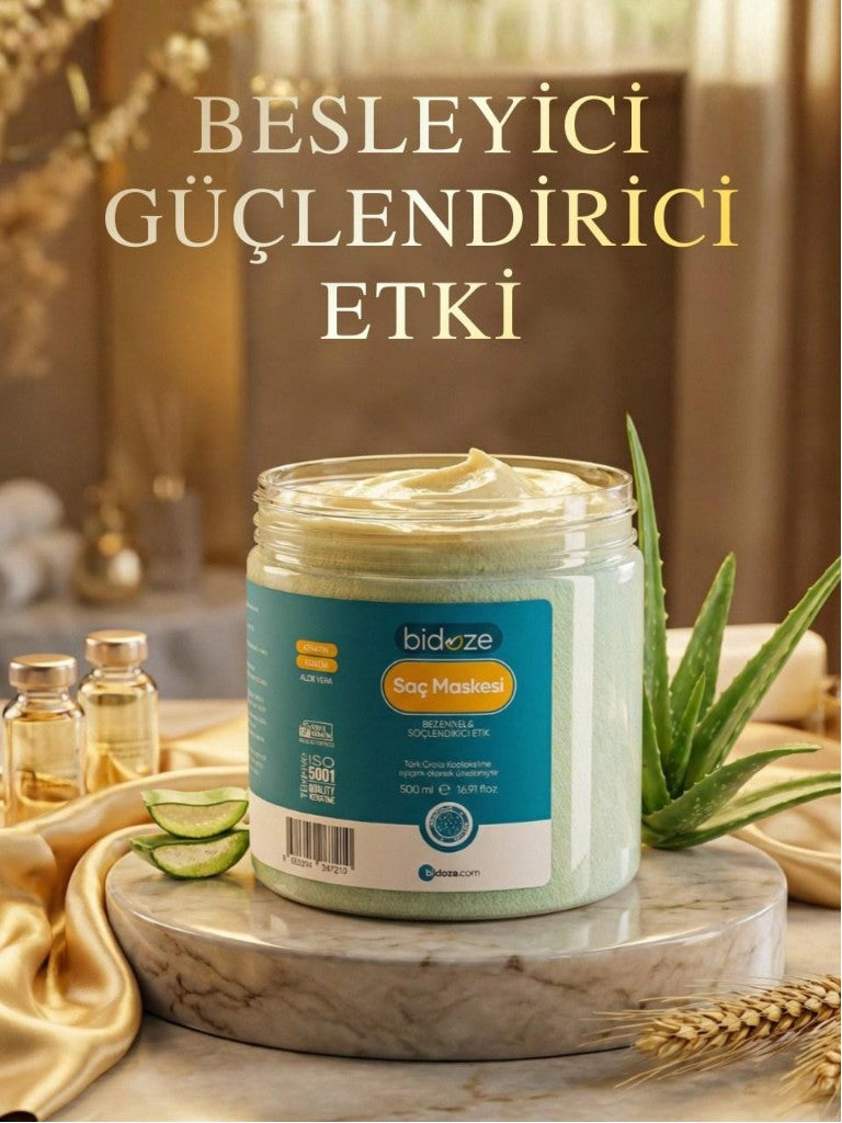 Bidoze Kolajen & Keratin Özlü Onarıcı Saç Maskesi 500 Ml | Yıpranmış Saçlar İçin Yoğun Bakım